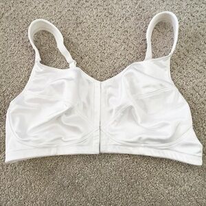 Dynashape Intima Satin Front Close Wire Free Posture Bra Sz 44DD White #6696